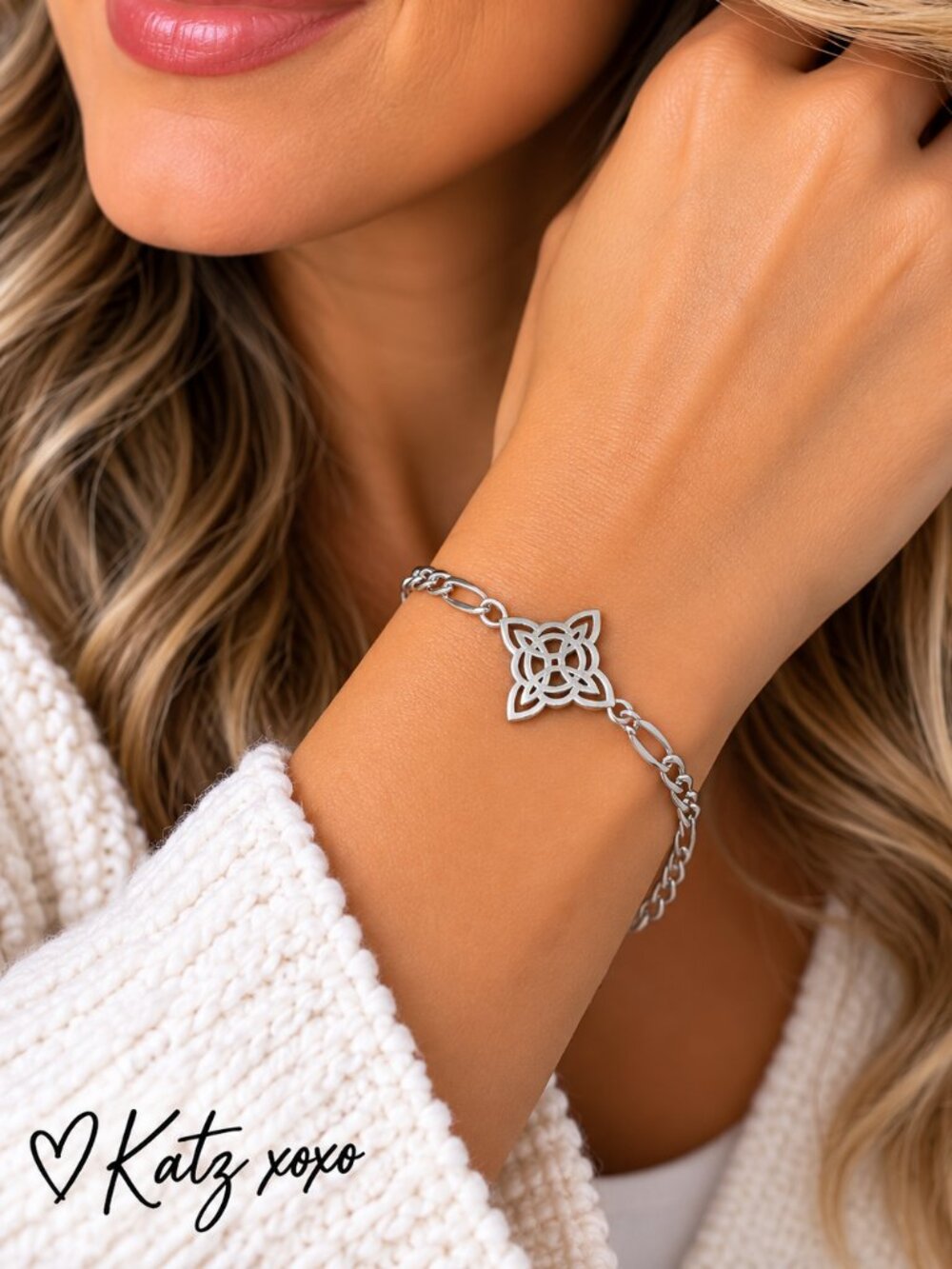 Celtic Witch Knot Bracelet Stainless Steel Figaro Chain Mystic Gothic Jewelry